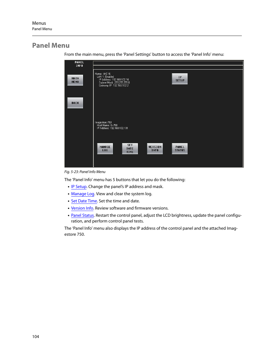 Panel menu | Grass Valley iMC-Panel-100 v.7.2.9.0 User Manual | Page 116 / 190