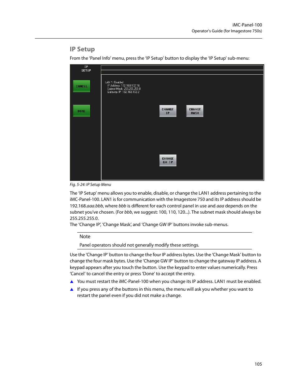 Ip setup | Grass Valley iMC-Panel-100 v.7.2.9.0 User Manual | Page 117 / 190