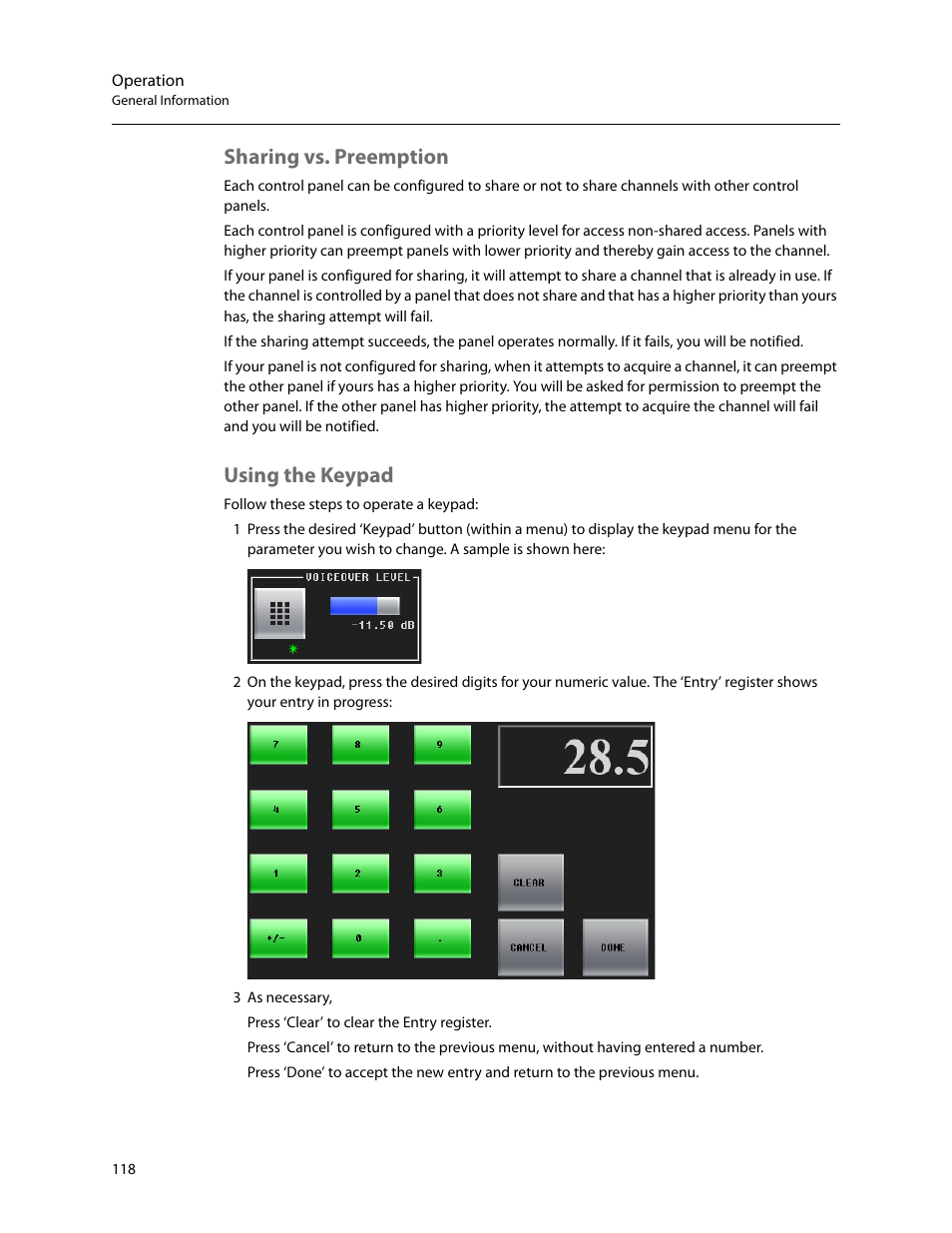 Sharing vs. preemption, Using the keypad, Sharing vs. preemption using the keypad | Grass Valley iMC-Panel-100 v.7.2.9.0 User Manual | Page 130 / 190