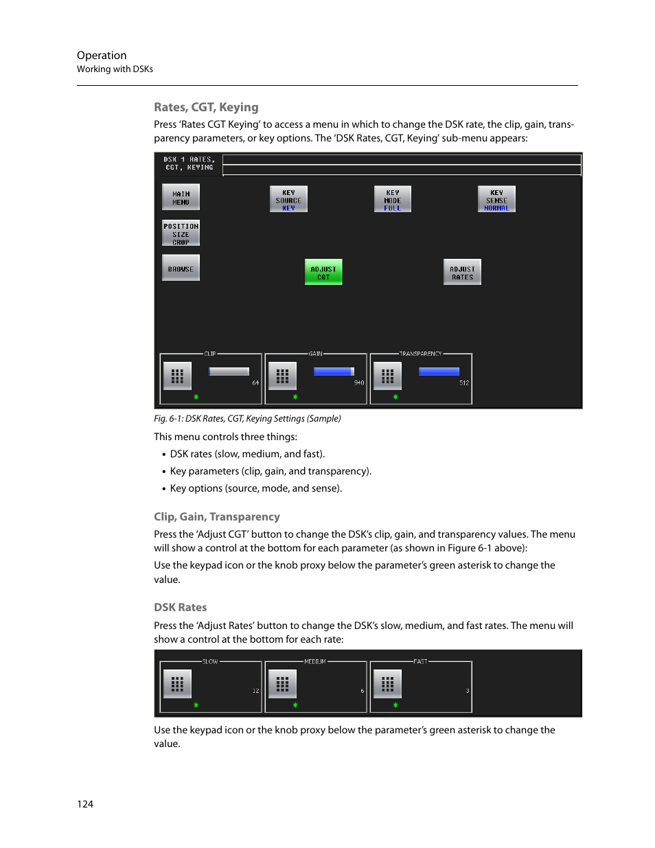 Rates, cgt, keying | Grass Valley iMC-Panel-100 v.7.2.9.0 User Manual | Page 136 / 190