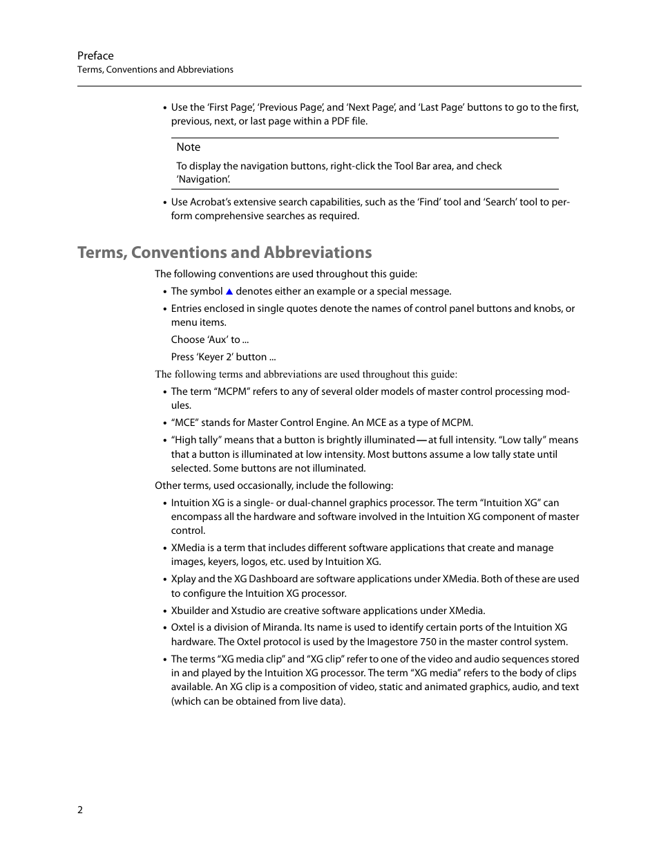 Terms, conventions and abbreviations | Grass Valley iMC-Panel-100 v.7.2.9.0 User Manual | Page 14 / 190