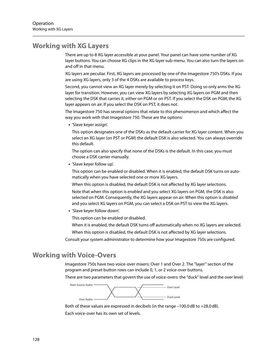 Working with xg layers, Working with voice-overs, Working with xg layers working with voice-overs | Grass Valley iMC-Panel-100 v.7.2.9.0 User Manual | Page 140 / 190