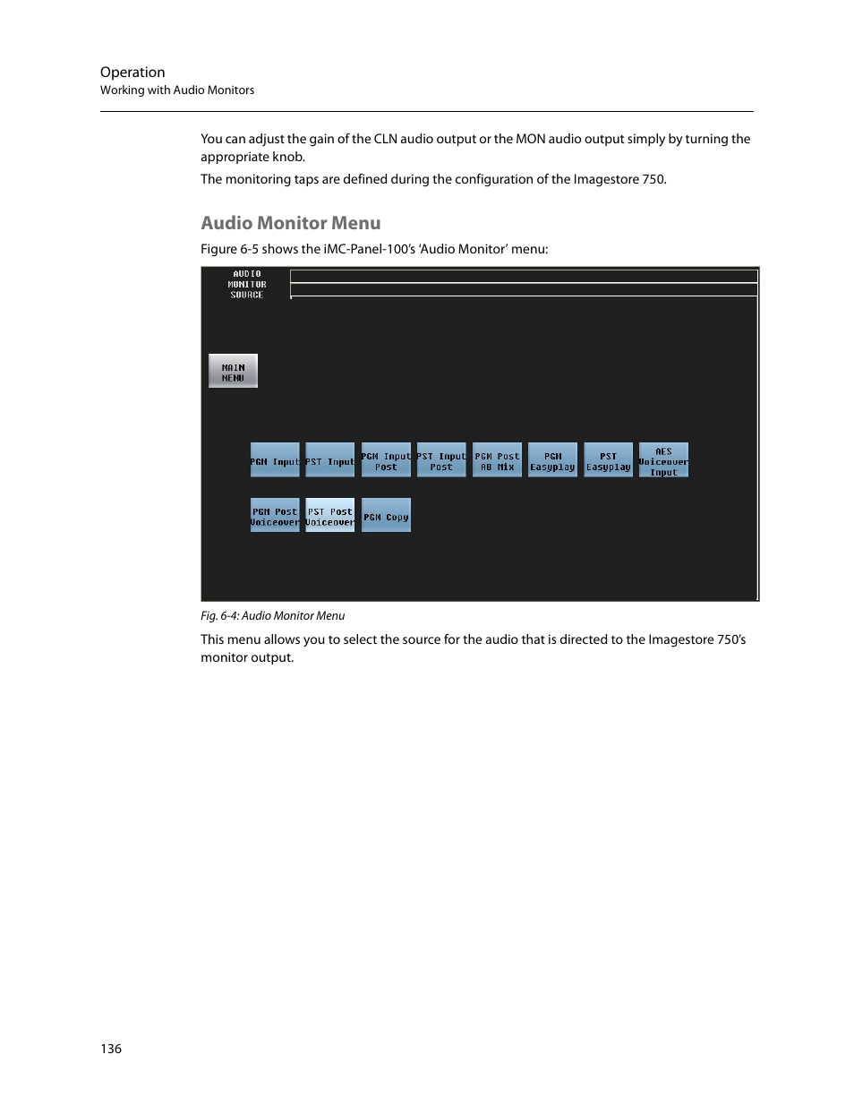 Audio monitor menu | Grass Valley iMC-Panel-100 v.7.2.9.0 User Manual | Page 148 / 190