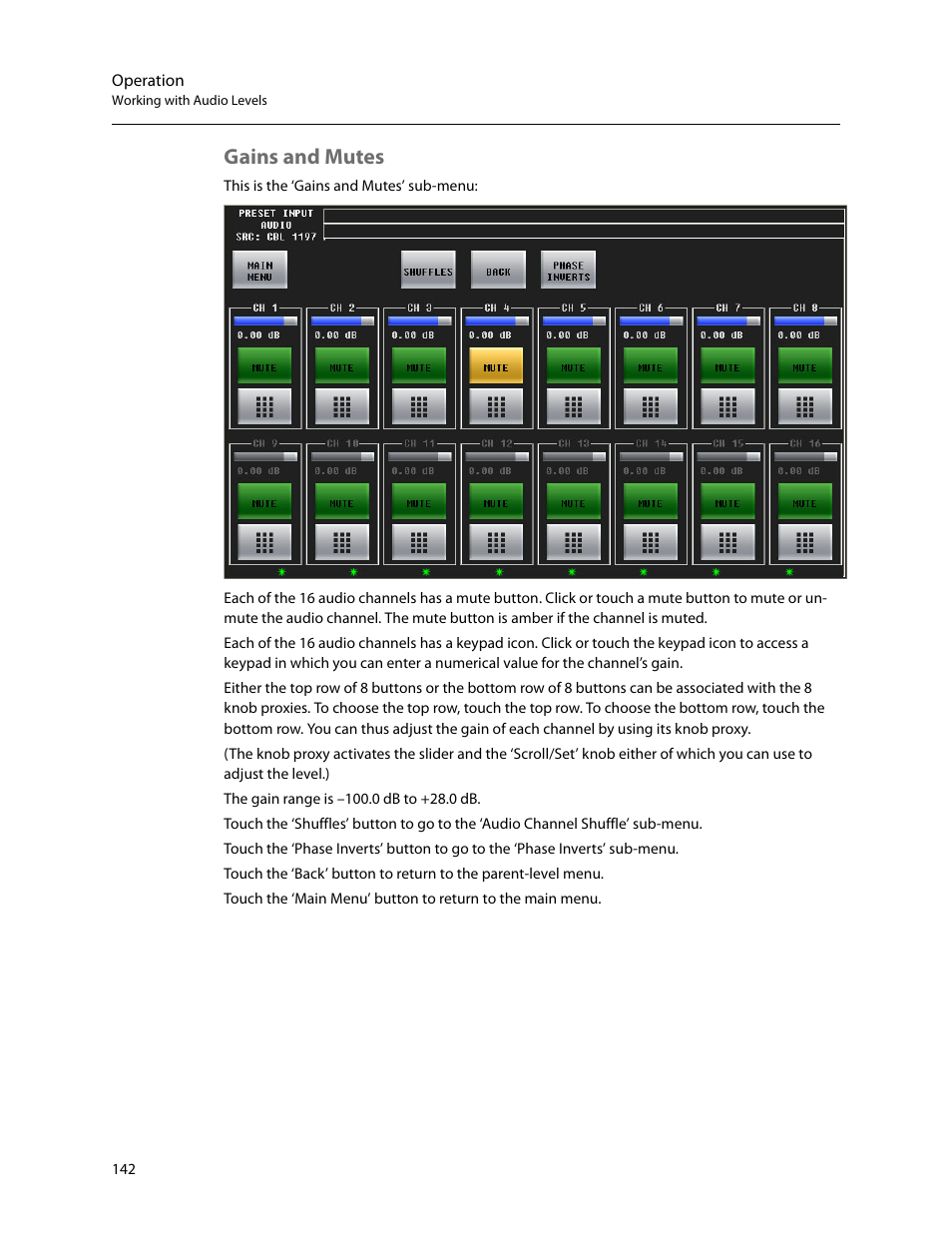 Gains and mutes | Grass Valley iMC-Panel-100 v.7.2.9.0 User Manual | Page 154 / 190