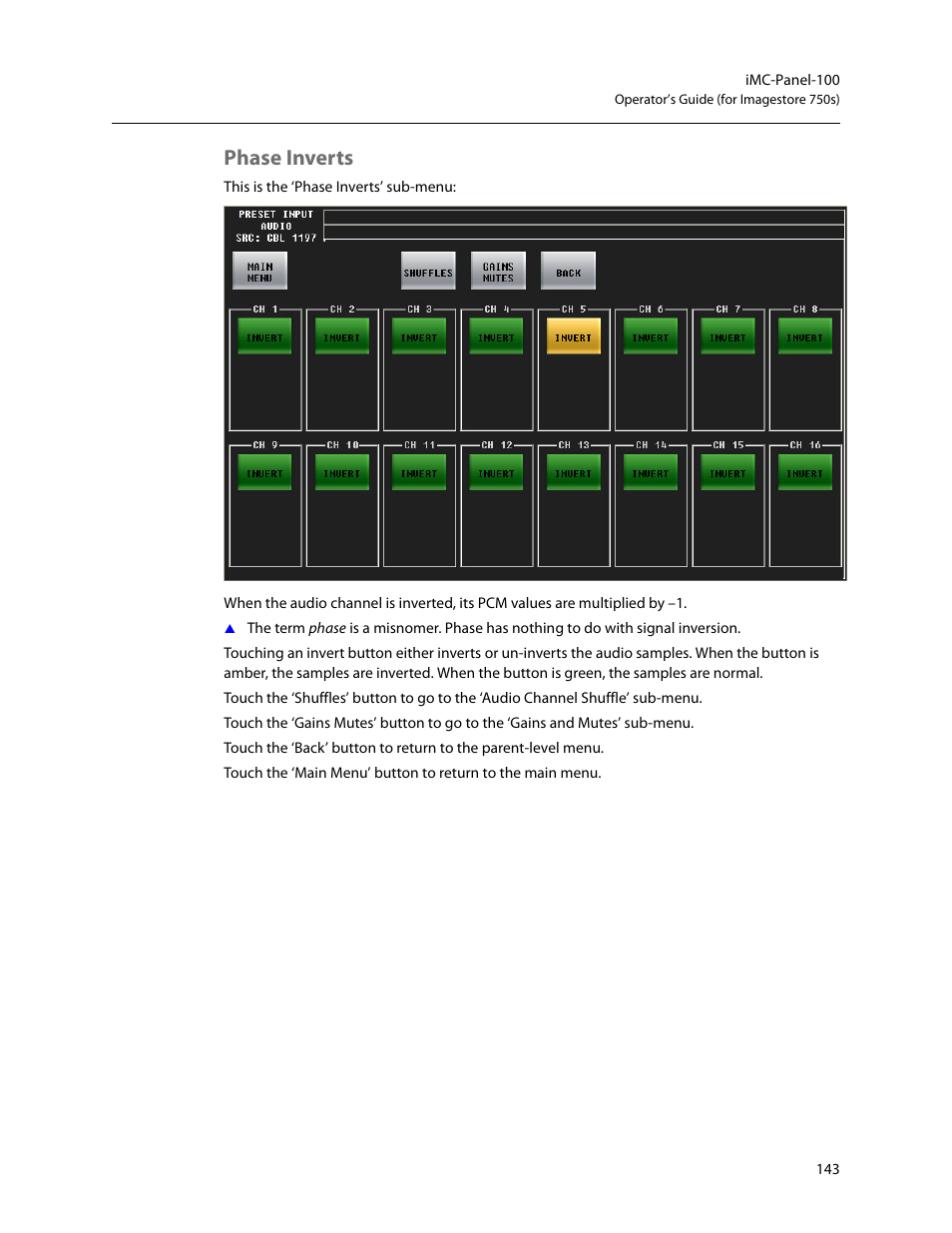 Phase inverts | Grass Valley iMC-Panel-100 v.7.2.9.0 User Manual | Page 155 / 190