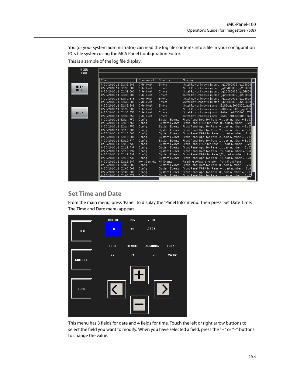 Set time and date | Grass Valley iMC-Panel-100 v.7.2.9.0 User Manual | Page 165 / 190