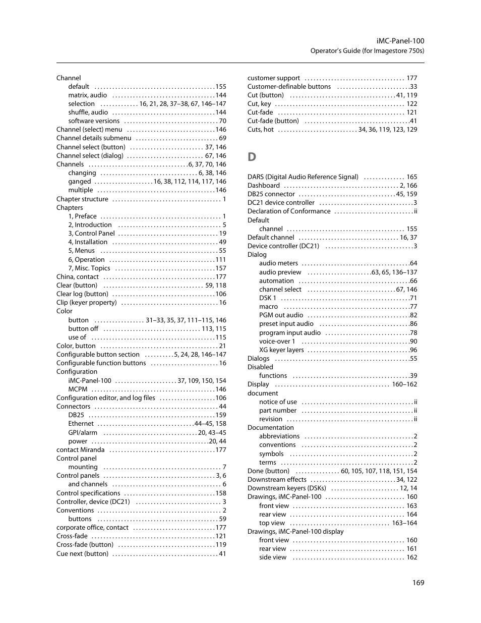 Grass Valley iMC-Panel-100 v.7.2.9.0 User Manual | Page 181 / 190