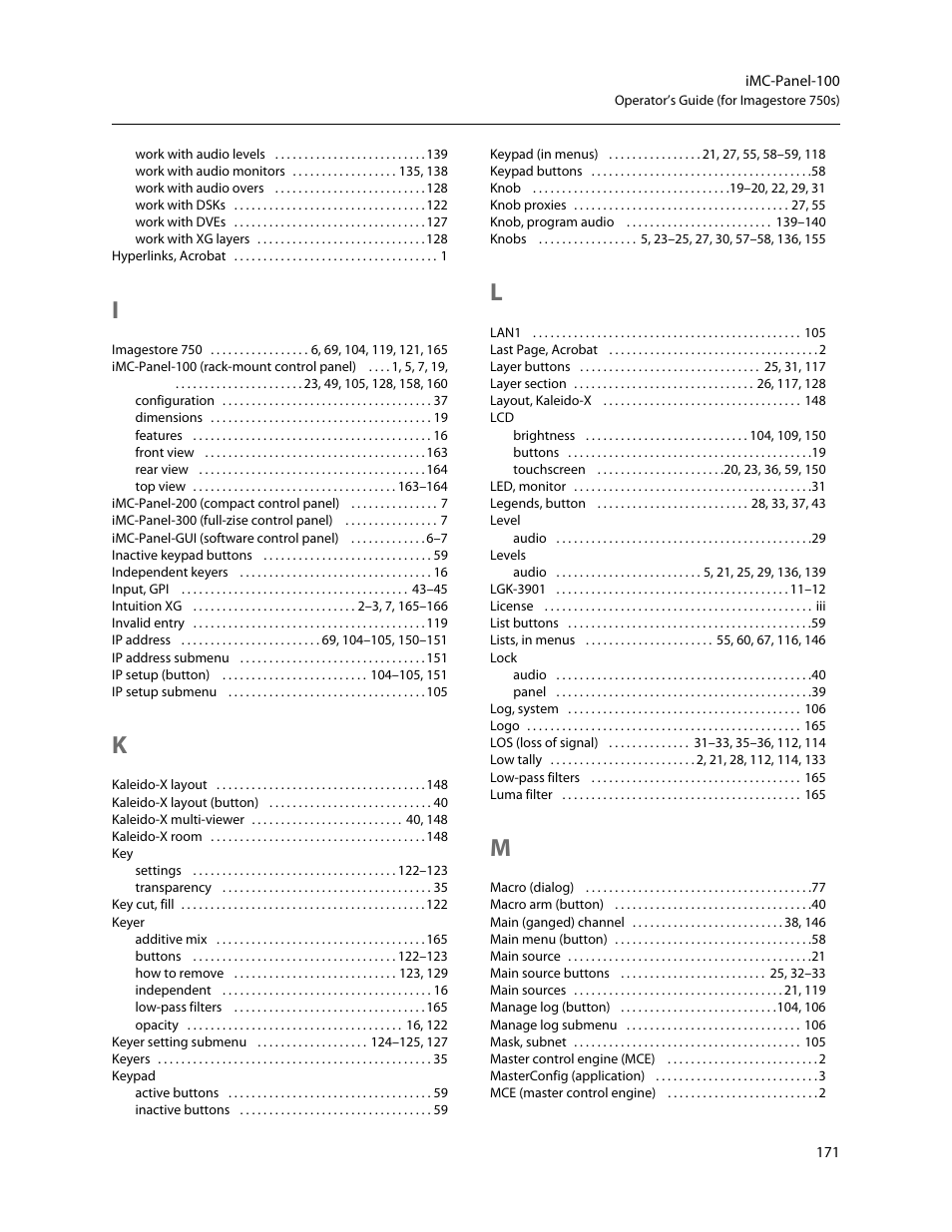 Grass Valley iMC-Panel-100 v.7.2.9.0 User Manual | Page 183 / 190