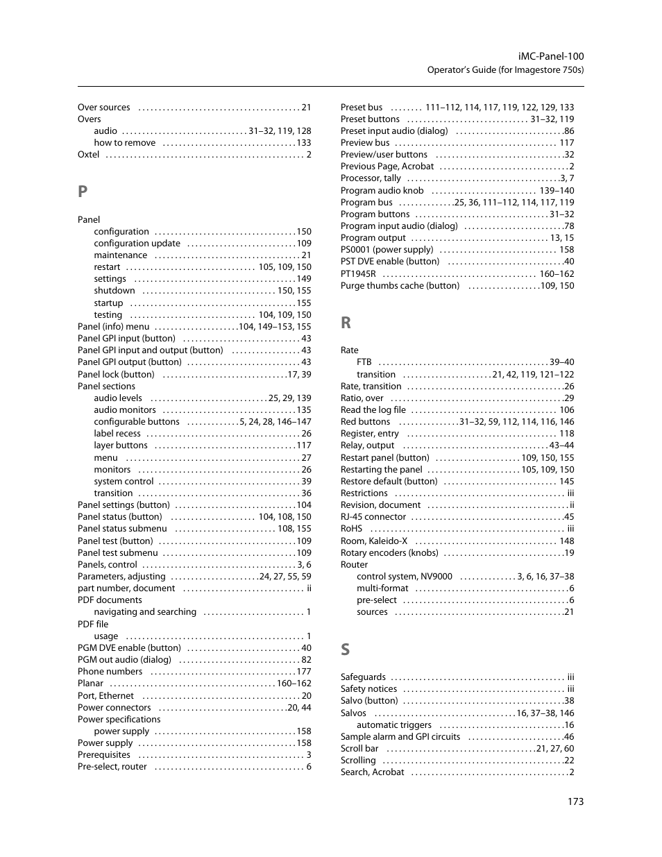 Grass Valley iMC-Panel-100 v.7.2.9.0 User Manual | Page 185 / 190