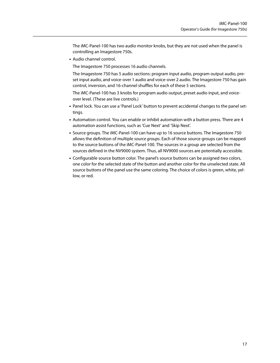 Grass Valley iMC-Panel-100 v.7.2.9.0 User Manual | Page 29 / 190