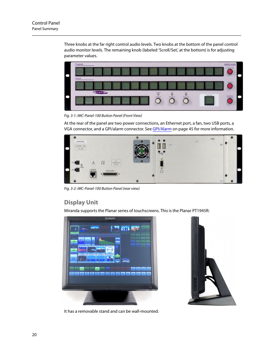 Display unit | Grass Valley iMC-Panel-100 v.7.2.9.0 User Manual | Page 32 / 190