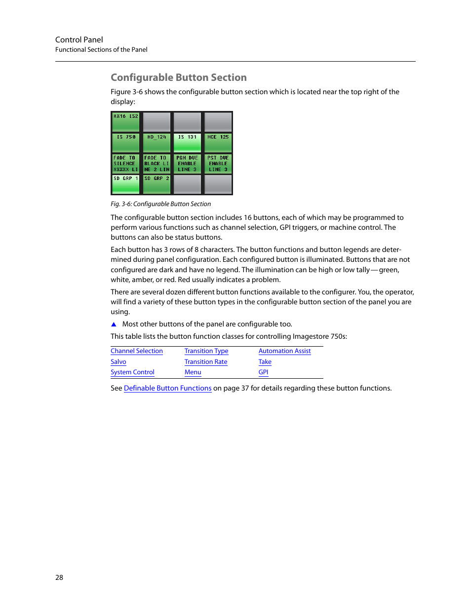 Configurable button section | Grass Valley iMC-Panel-100 v.7.2.9.0 User Manual | Page 40 / 190