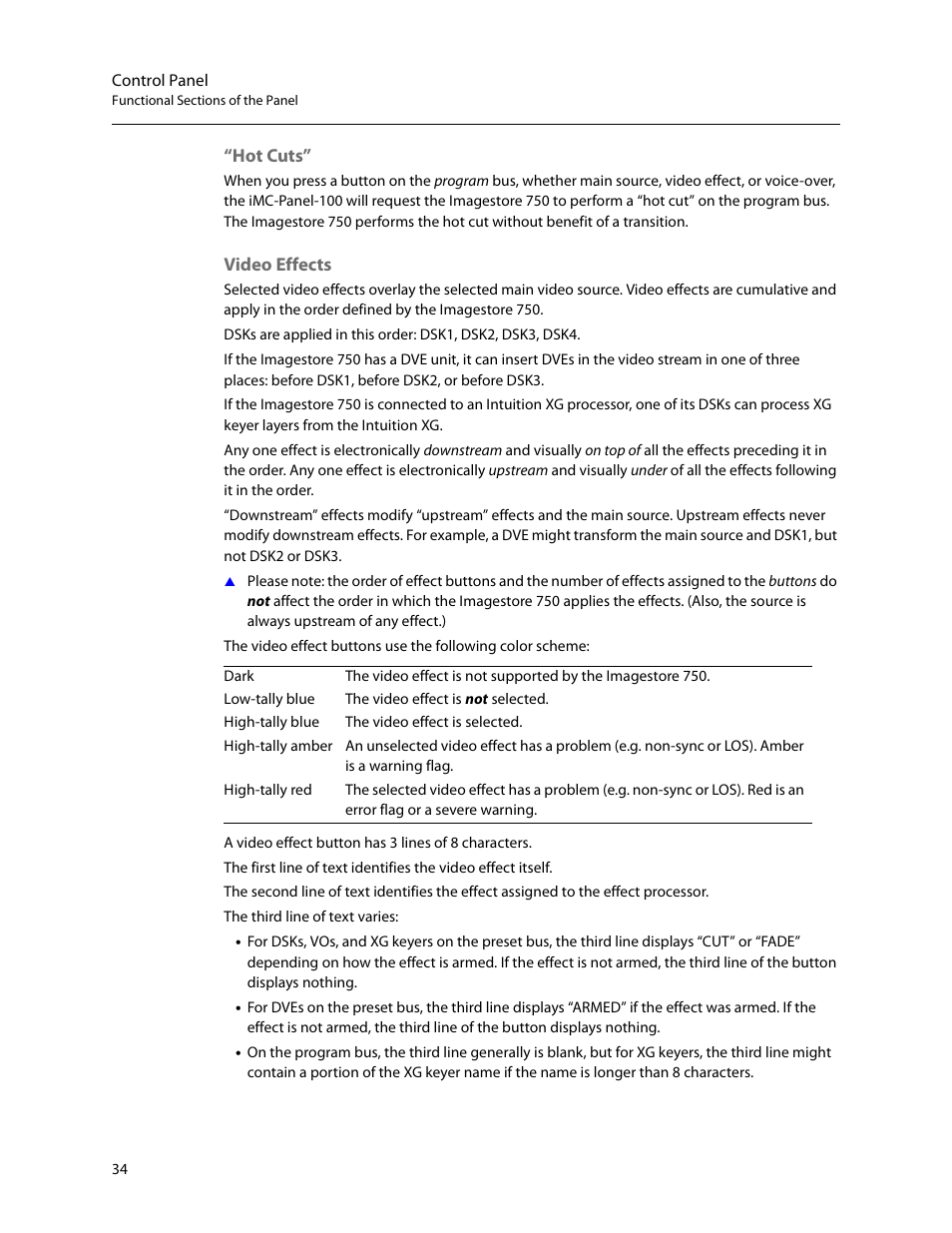 Hot cuts, Video effects, Hot cuts” video effects | Grass Valley iMC-Panel-100 v.7.2.9.0 User Manual | Page 46 / 190