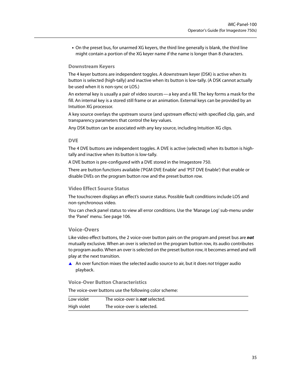 Voice-overs | Grass Valley iMC-Panel-100 v.7.2.9.0 User Manual | Page 47 / 190