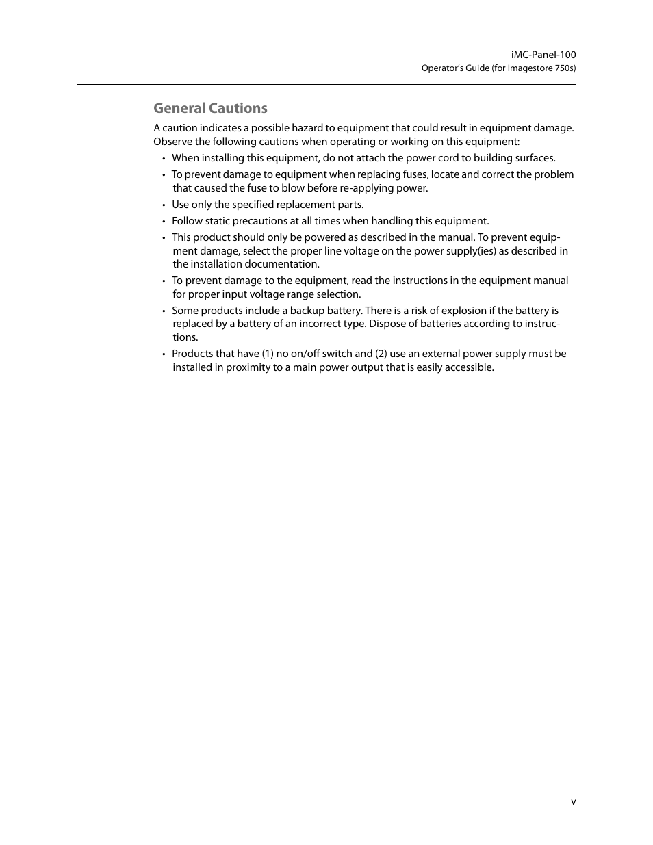 General cautions | Grass Valley iMC-Panel-100 v.7.2.9.0 User Manual | Page 5 / 190