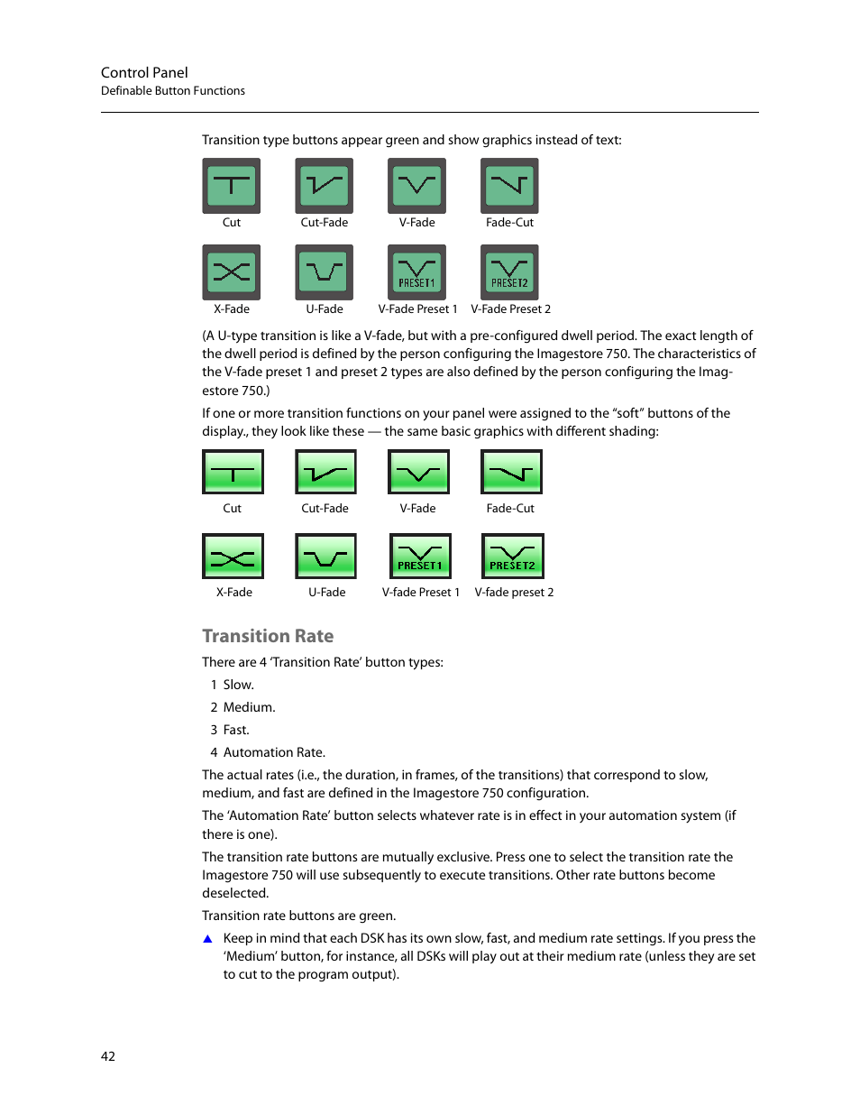 Transition rate | Grass Valley iMC-Panel-100 v.7.2.9.0 User Manual | Page 54 / 190