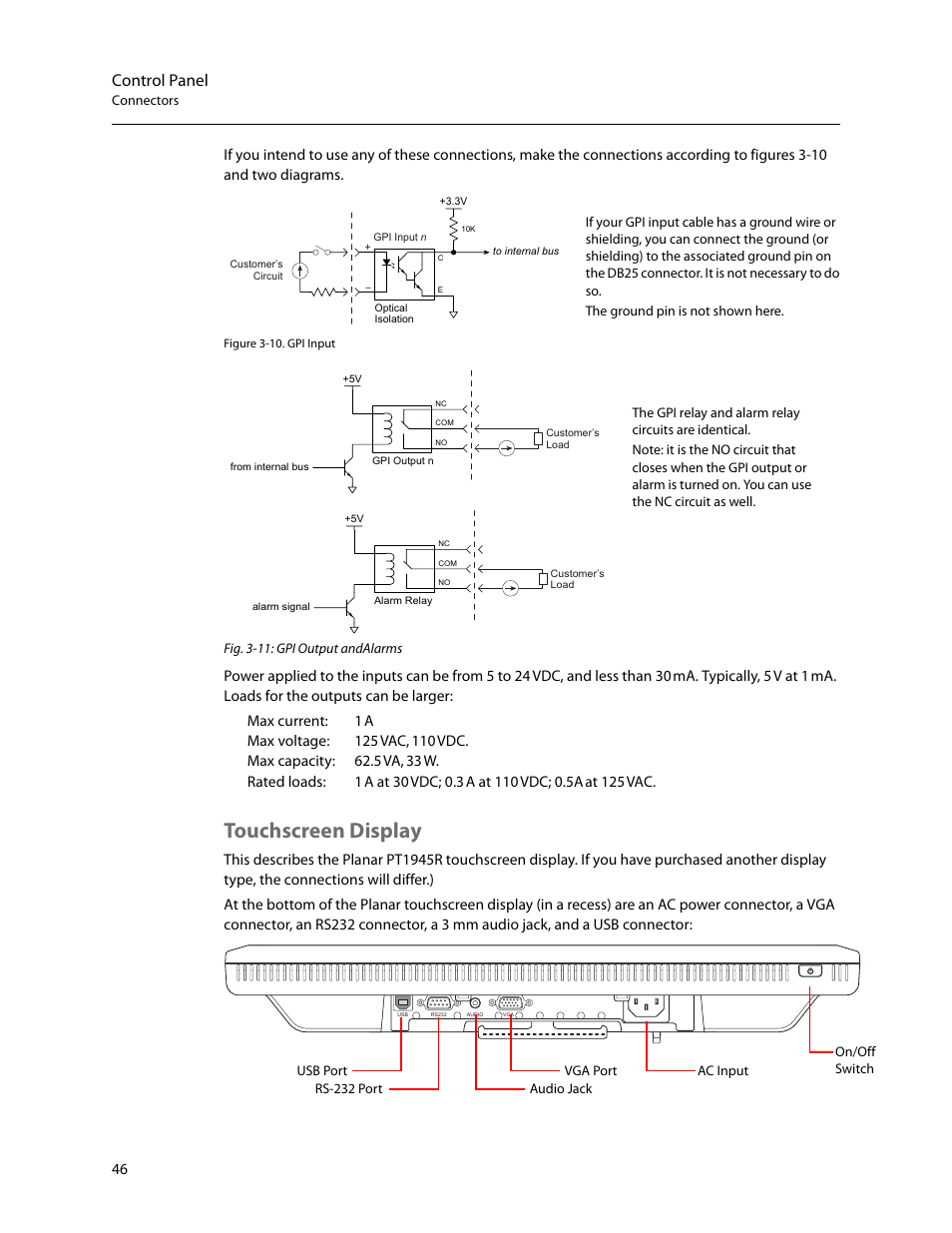 Touchscreen display, Control panel | Grass Valley iMC-Panel-100 v.7.2.9.0 User Manual | Page 58 / 190