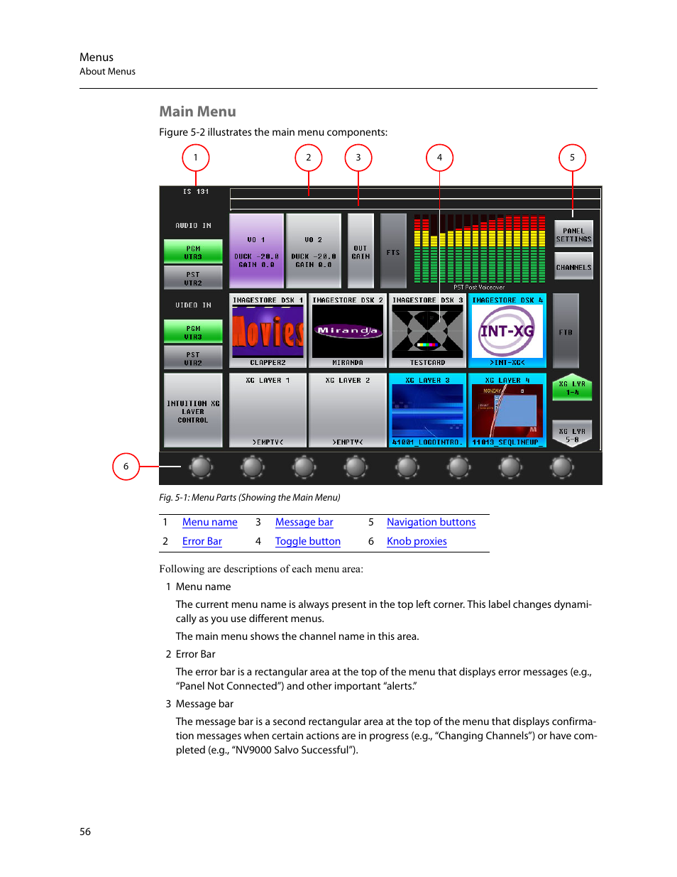 Main menu | Grass Valley iMC-Panel-100 v.7.2.9.0 User Manual | Page 68 / 190