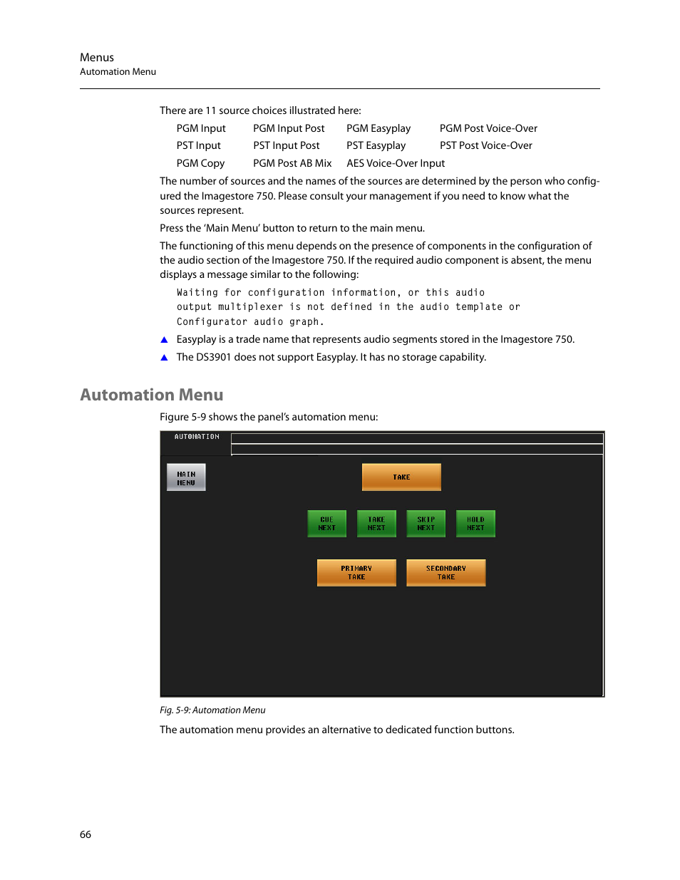 Automation menu | Grass Valley iMC-Panel-100 v.7.2.9.0 User Manual | Page 78 / 190