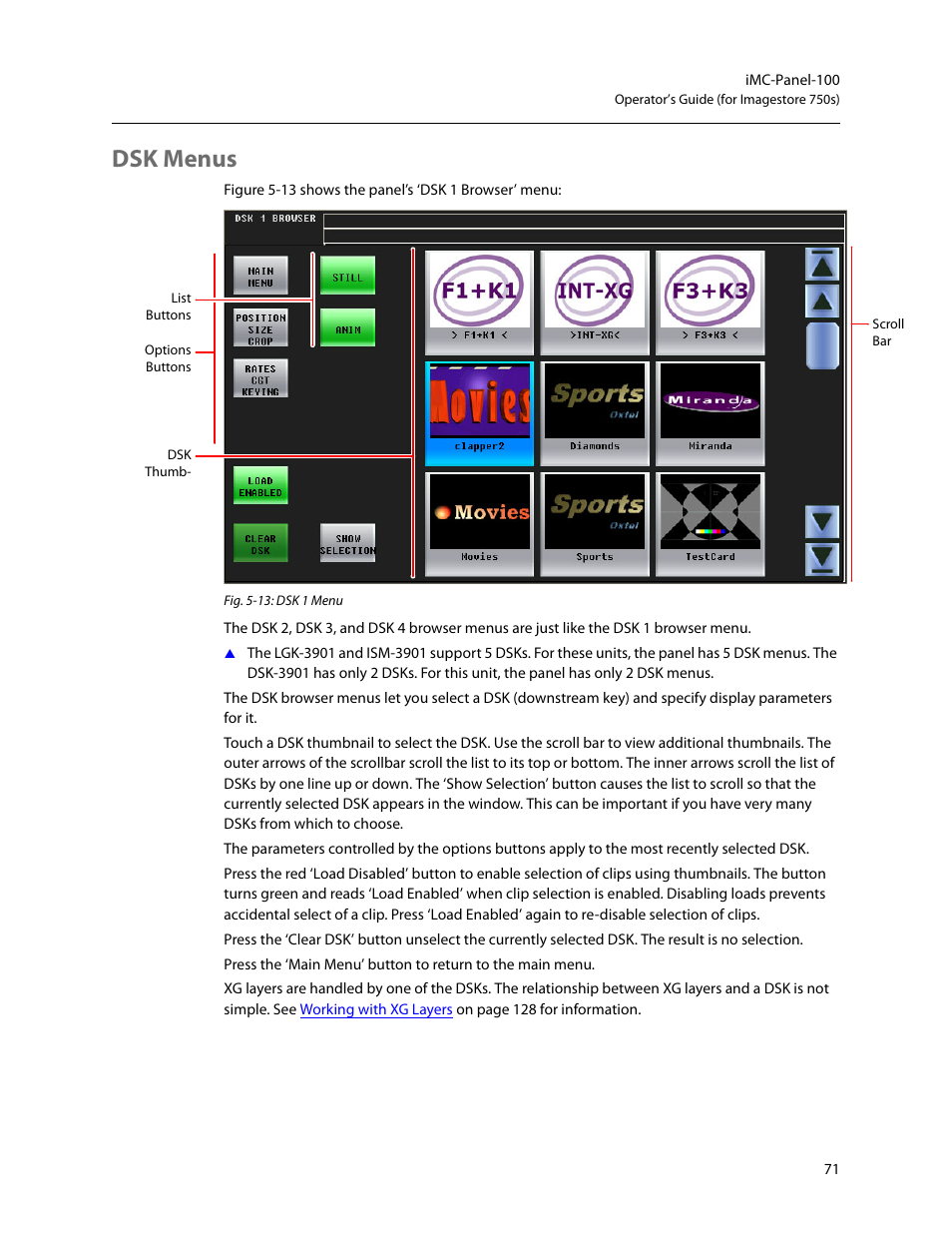 Dsk menus | Grass Valley iMC-Panel-100 v.7.2.9.0 User Manual | Page 83 / 190