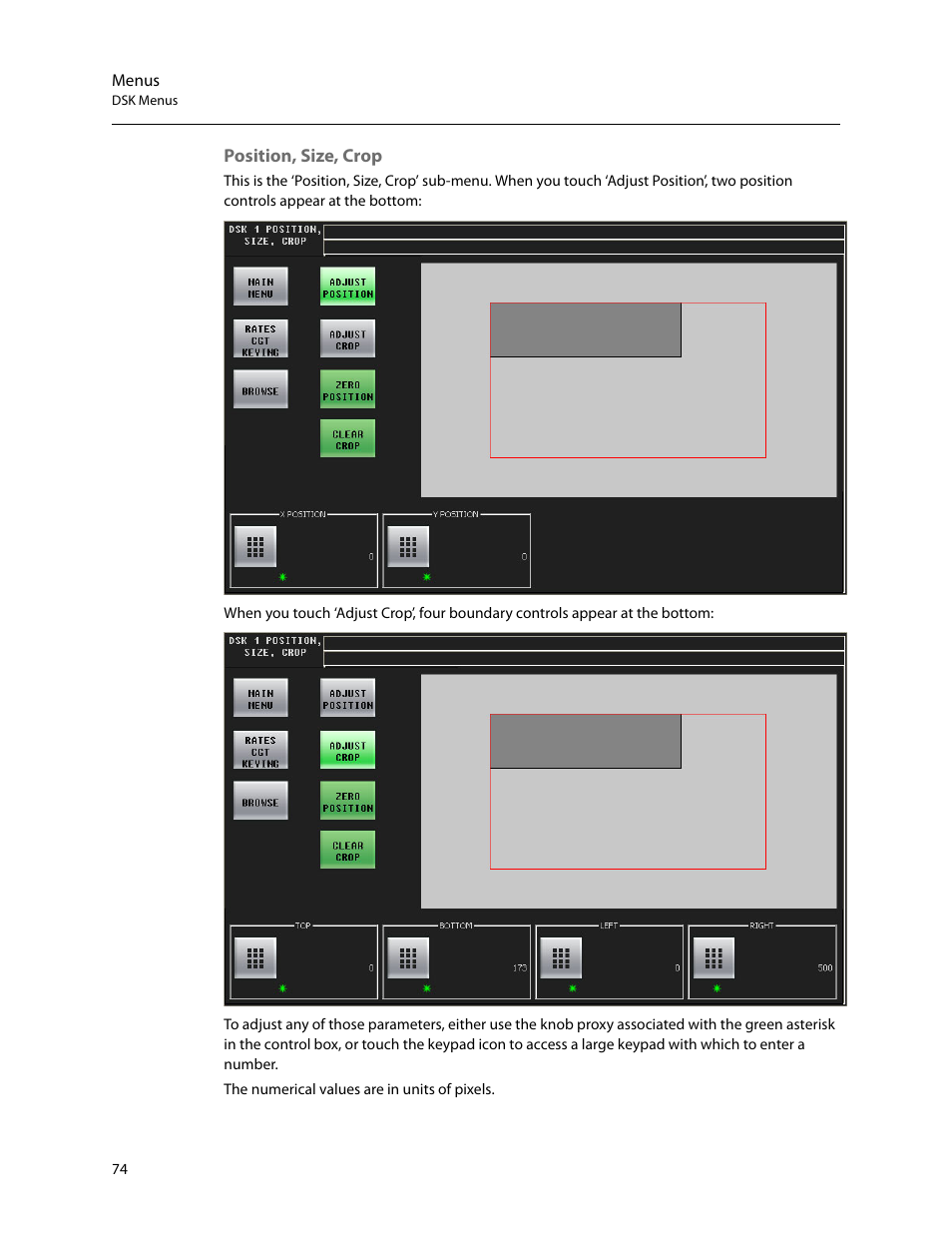 Position, size, crop | Grass Valley iMC-Panel-100 v.7.2.9.0 User Manual | Page 86 / 190