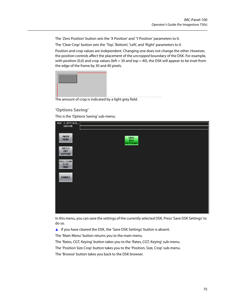 Options saving | Grass Valley iMC-Panel-100 v.7.2.9.0 User Manual | Page 87 / 190