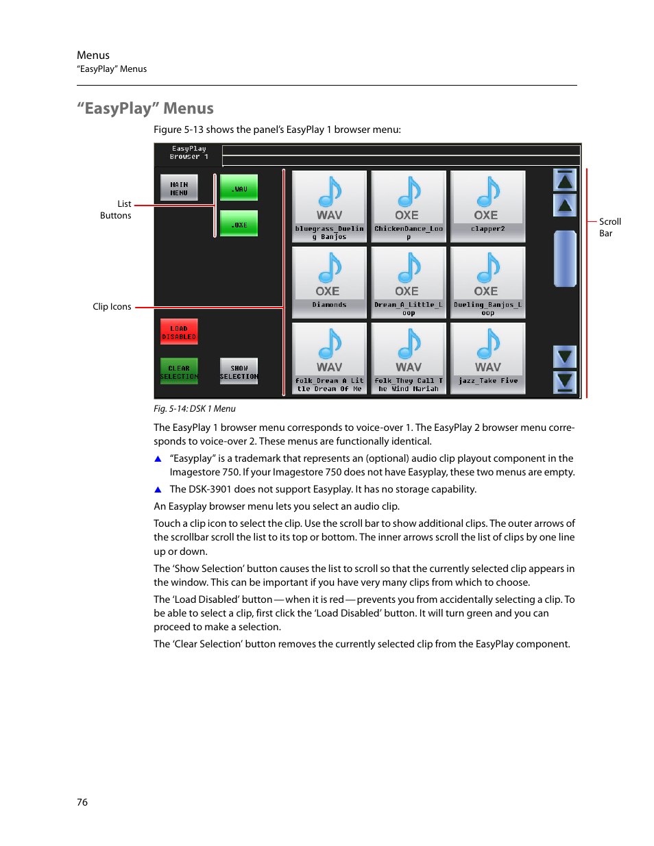 Easyplay” menus | Grass Valley iMC-Panel-100 v.7.2.9.0 User Manual | Page 88 / 190