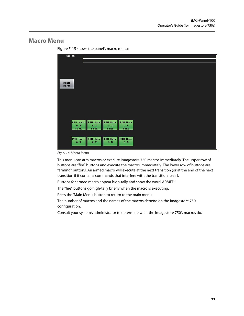 Macro menu | Grass Valley iMC-Panel-100 v.7.2.9.0 User Manual | Page 89 / 190