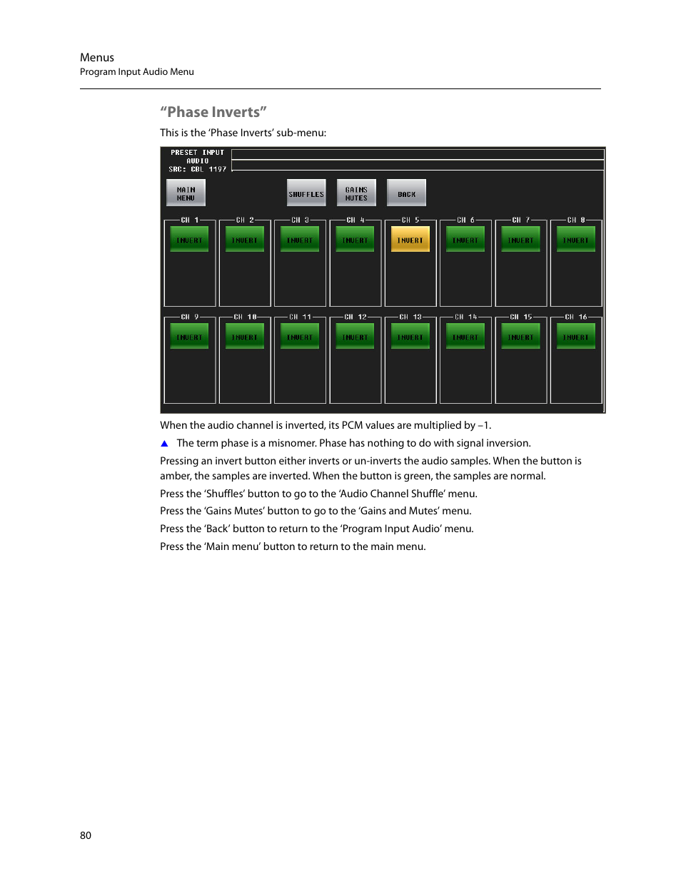 Phase inverts | Grass Valley iMC-Panel-100 v.7.2.9.0 User Manual | Page 92 / 190