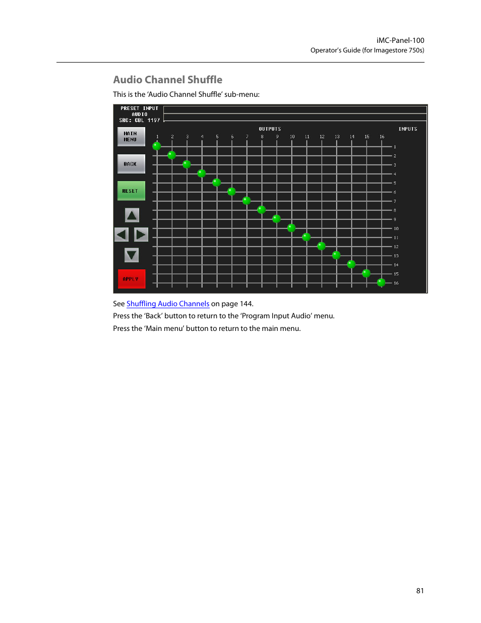 Audio channel shuffle | Grass Valley iMC-Panel-100 v.7.2.9.0 User Manual | Page 93 / 190