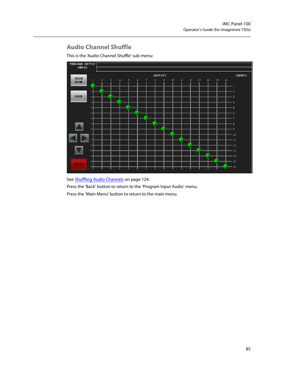 Audio channel shuffle | Grass Valley iMC-Panel-100 v.7.2.9.0 User Manual | Page 97 / 190