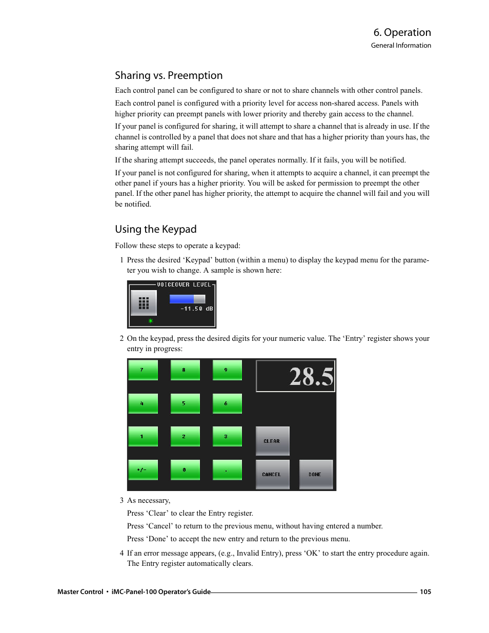Sharing vs. preemption, Using the keypad, Sharing vs. preemption using the keypad | Operation | Grass Valley iMC-Panel-100 v.7.0.9.0 User Manual | Page 117 / 174