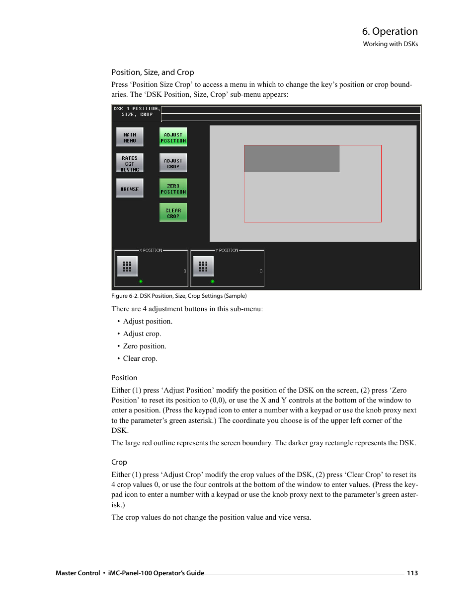 Position, size, and crop, Operation | Grass Valley iMC-Panel-100 v.7.0.9.0 User Manual | Page 125 / 174