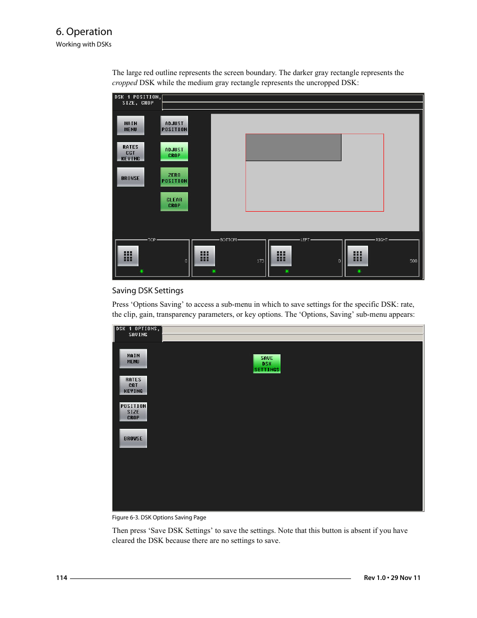 Saving dsk settings, Operation | Grass Valley iMC-Panel-100 v.7.0.9.0 User Manual | Page 126 / 174