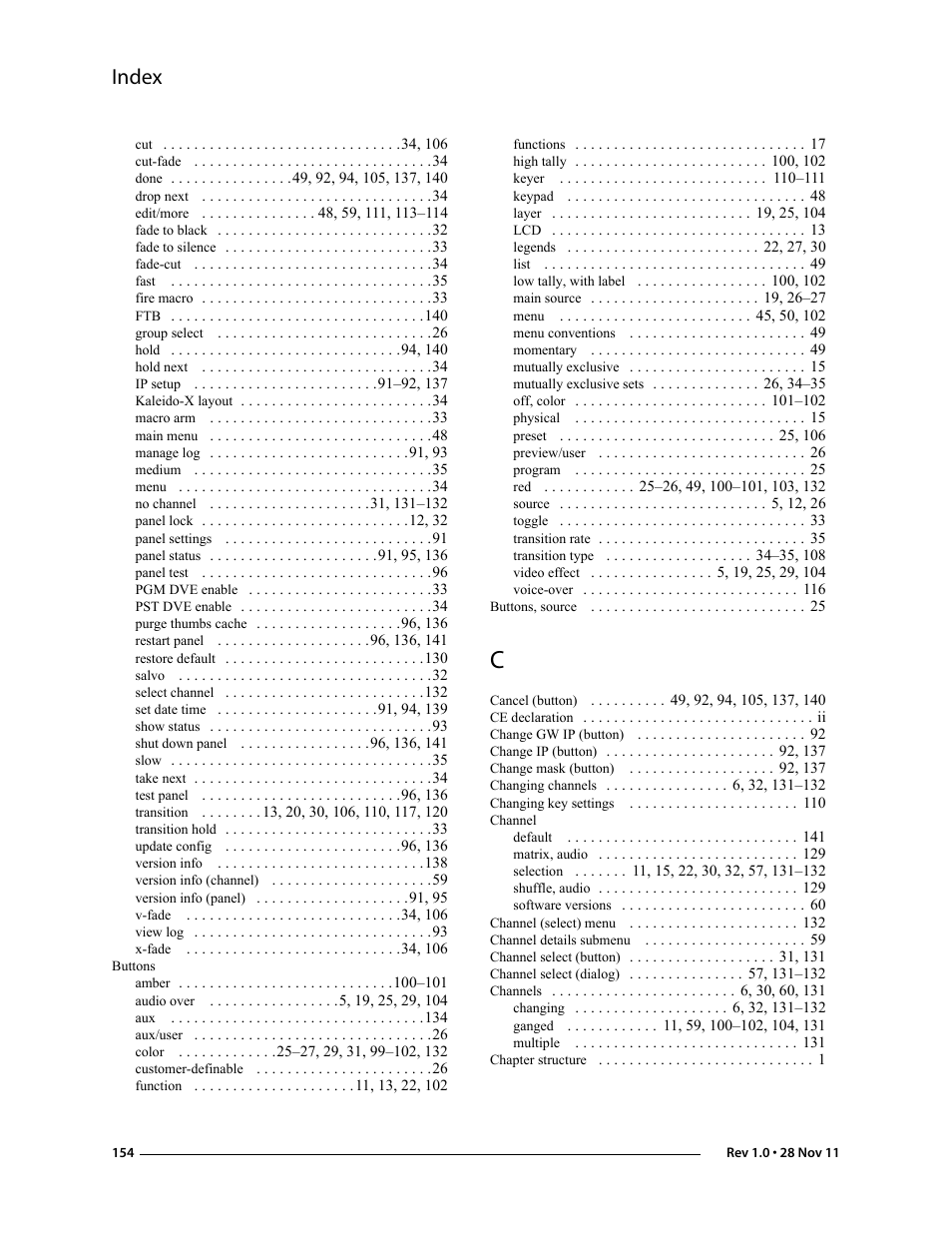 Index | Grass Valley iMC-Panel-100 v.7.0.9.0 User Manual | Page 166 / 174