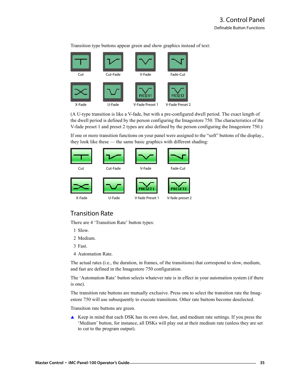 Transition rate, Control panel | Grass Valley iMC-Panel-100 v.7.0.9.0 User Manual | Page 47 / 174
