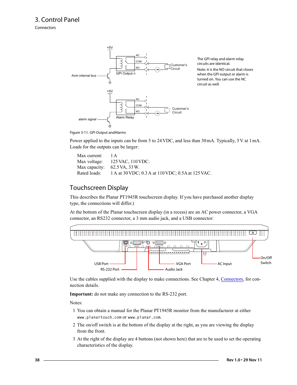 Touchscreen display, Control panel | Grass Valley iMC-Panel-100 v.7.0.9.0 User Manual | Page 50 / 174