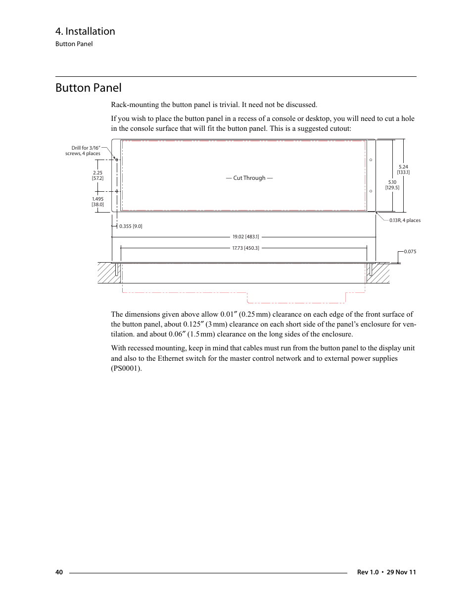 Button panel, Installation | Grass Valley iMC-Panel-100 v.7.0.9.0 User Manual | Page 52 / 174