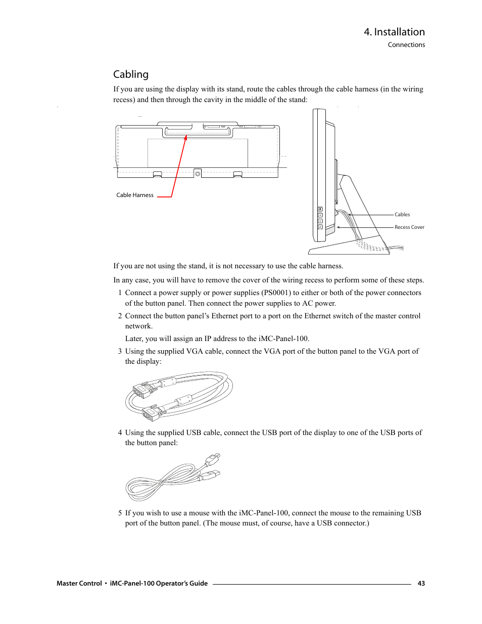 Cabling, Installation | Grass Valley iMC-Panel-100 v.7.0.9.0 User Manual | Page 55 / 174