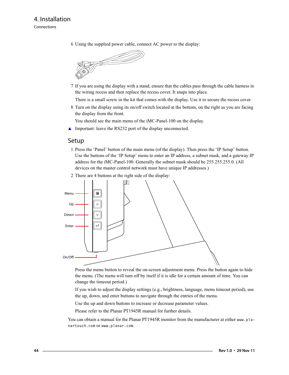 Setup, Installation | Grass Valley iMC-Panel-100 v.7.0.9.0 User Manual | Page 56 / 174
