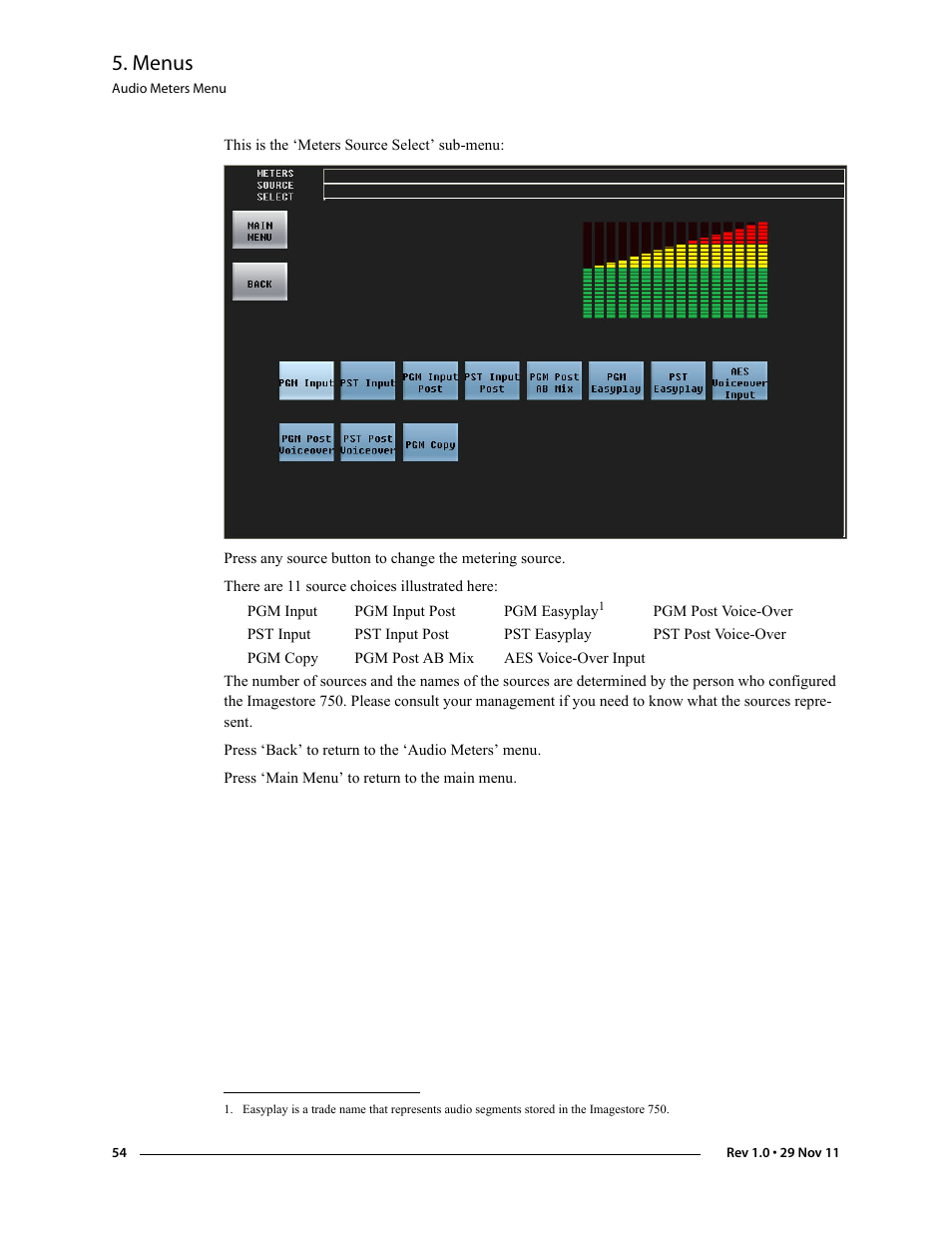 Menus | Grass Valley iMC-Panel-100 v.7.0.9.0 User Manual | Page 66 / 174