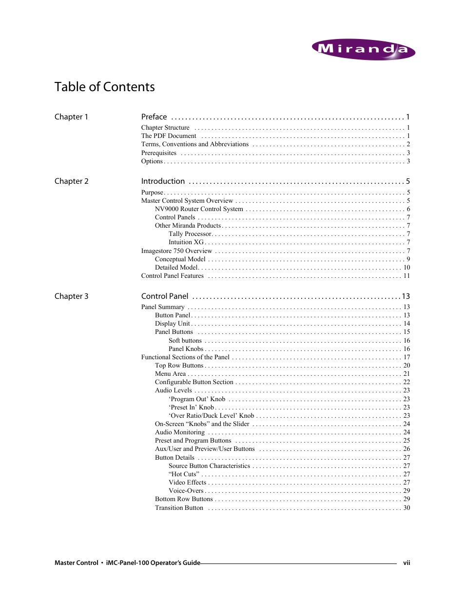 Grass Valley iMC-Panel-100 v.7.0.9.0 User Manual | Page 7 / 174