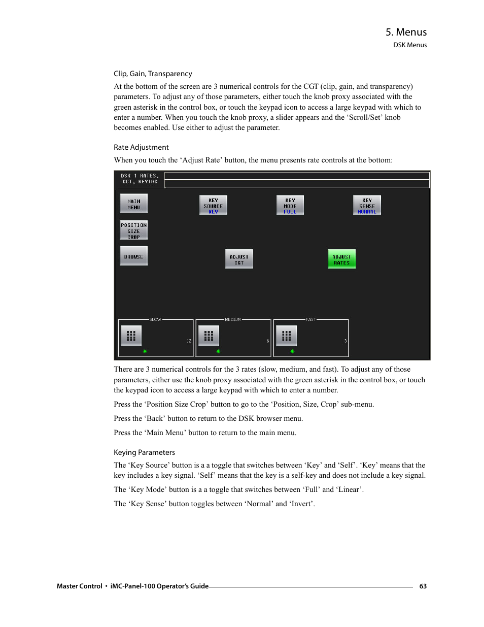 Menus | Grass Valley iMC-Panel-100 v.7.0.9.0 User Manual | Page 75 / 174