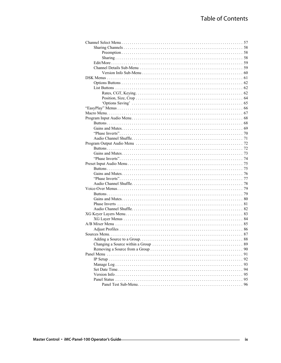 Grass Valley iMC-Panel-100 v.7.0.9.0 User Manual | Page 9 / 174