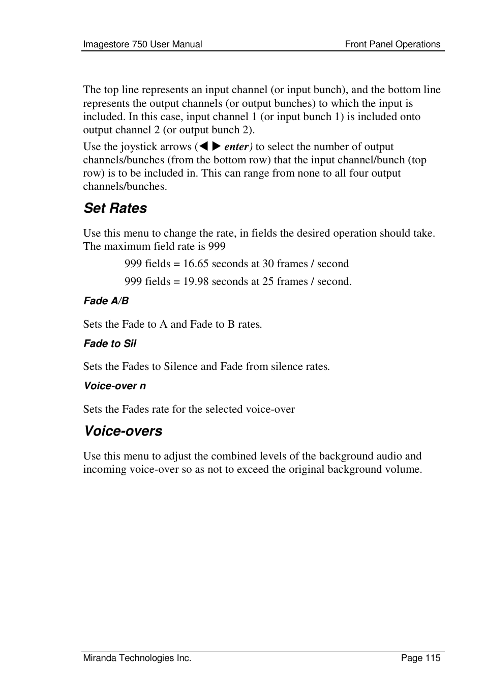 Set rates, Voice-overs | Grass Valley Imagestore 750 v.2.0.1 User Manual | Page 115 / 421
