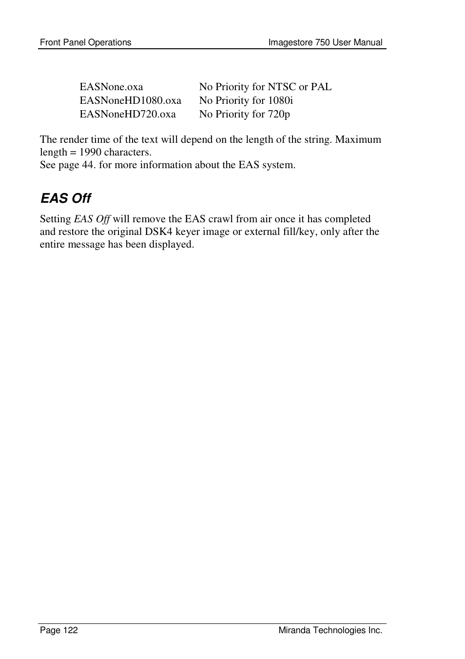 Eas off | Grass Valley Imagestore 750 v.2.0.1 User Manual | Page 122 / 421