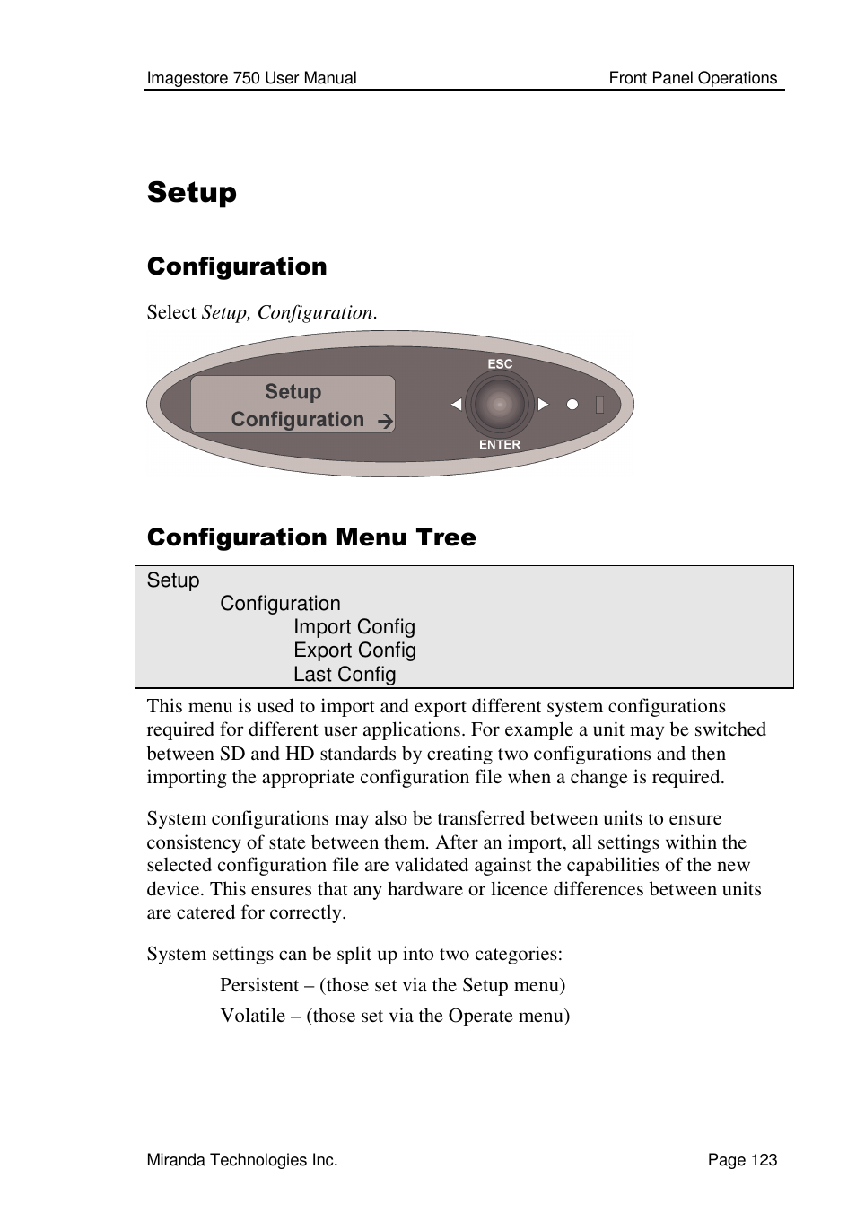 Setup, Configuration, Configuration menu tree | Grass Valley Imagestore 750 v.2.0.1 User Manual | Page 123 / 421