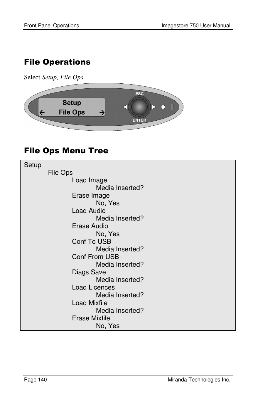 File operations, File ops menu tree | Grass Valley Imagestore 750 v.2.0.1 User Manual | Page 140 / 421