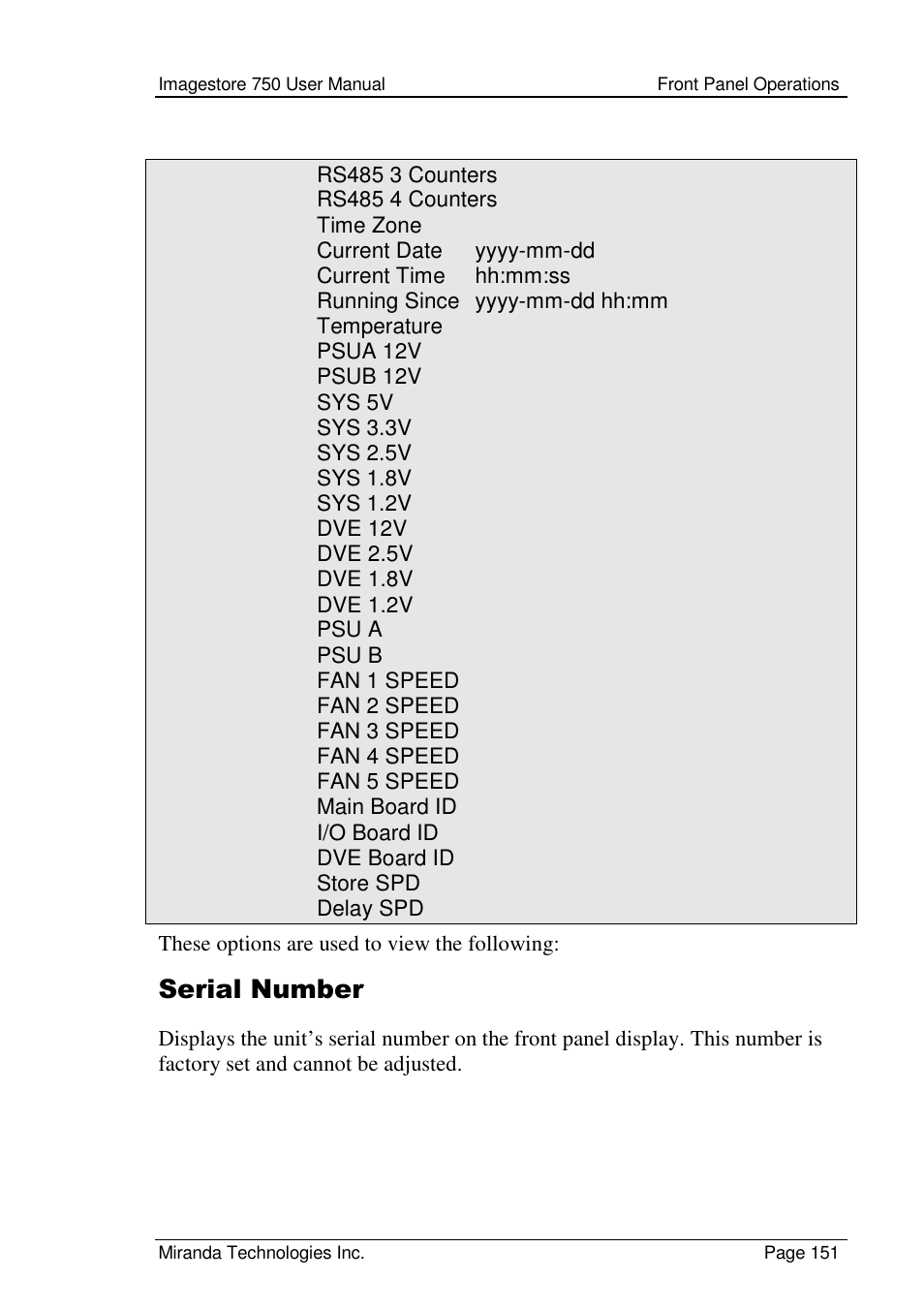 Serial number | Grass Valley Imagestore 750 v.2.0.1 User Manual | Page 151 / 421