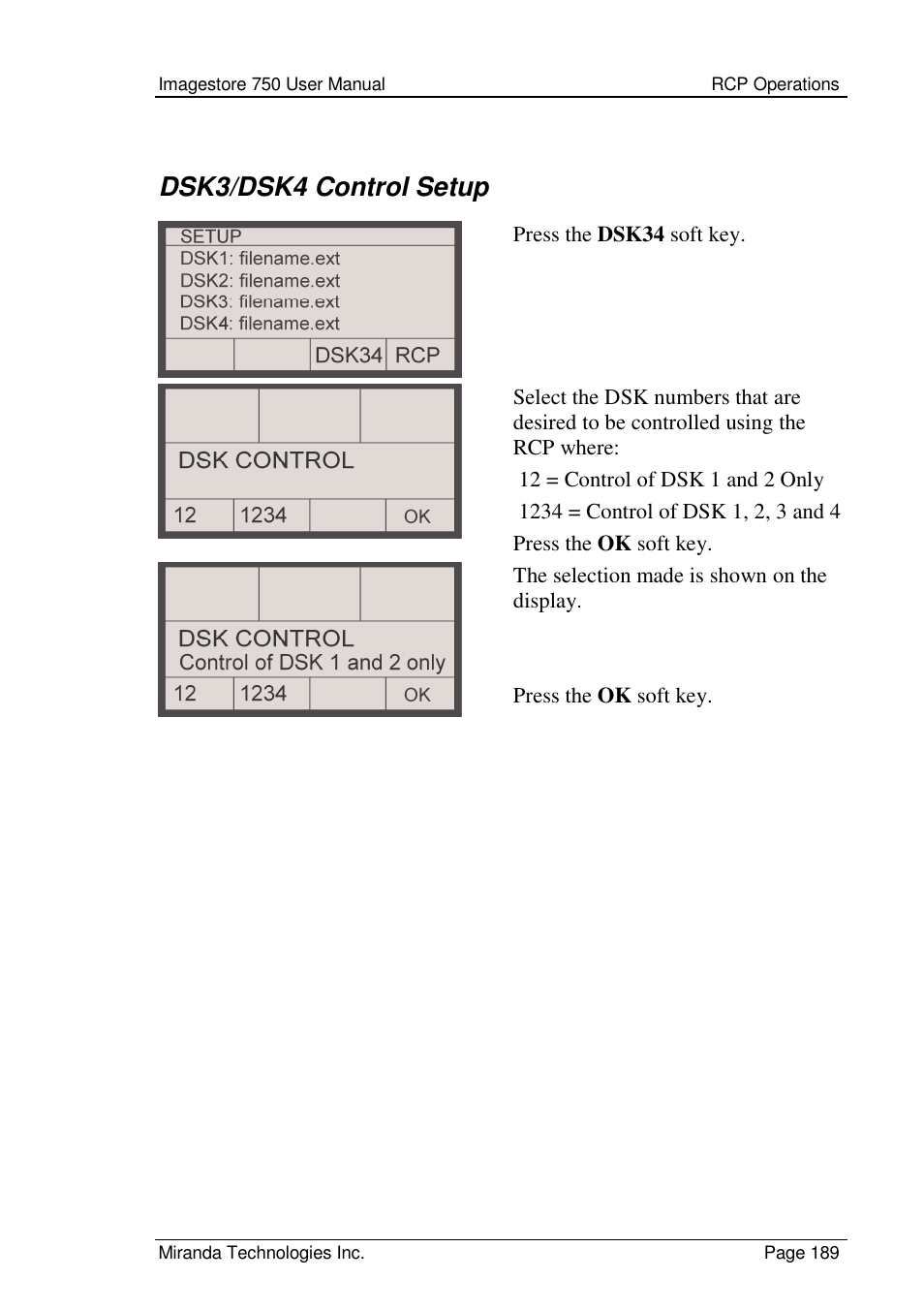 Dsk3/dsk4 control setup | Grass Valley Imagestore 750 v.2.0.1 User Manual | Page 189 / 421
